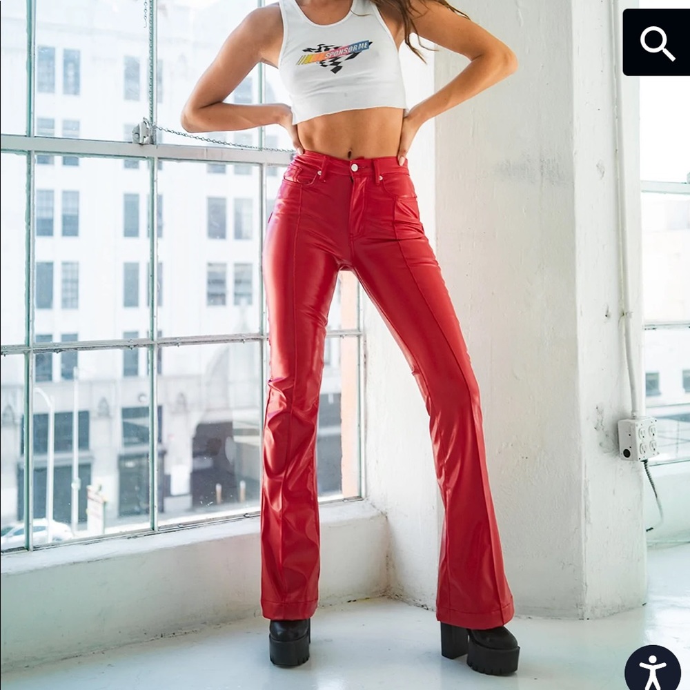 🔥HOT🔥 red leather flare jeans! Never worn new with tags!